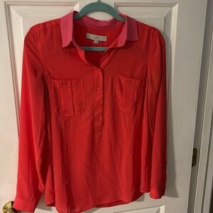 Loft blouse in orange with pink collar! Size small
